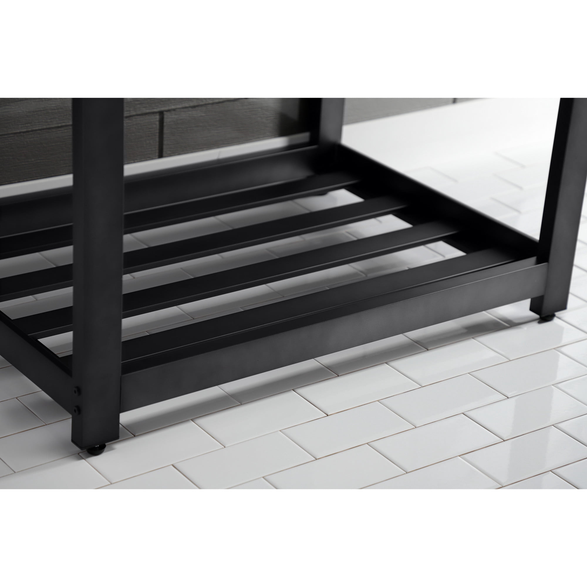 Kingston Brass VWP3122W4A0 Quadras 31" Ceramic Console Sink with Steel Base and Shelf (4-Inch, 3-Hole), White/Matte Black
