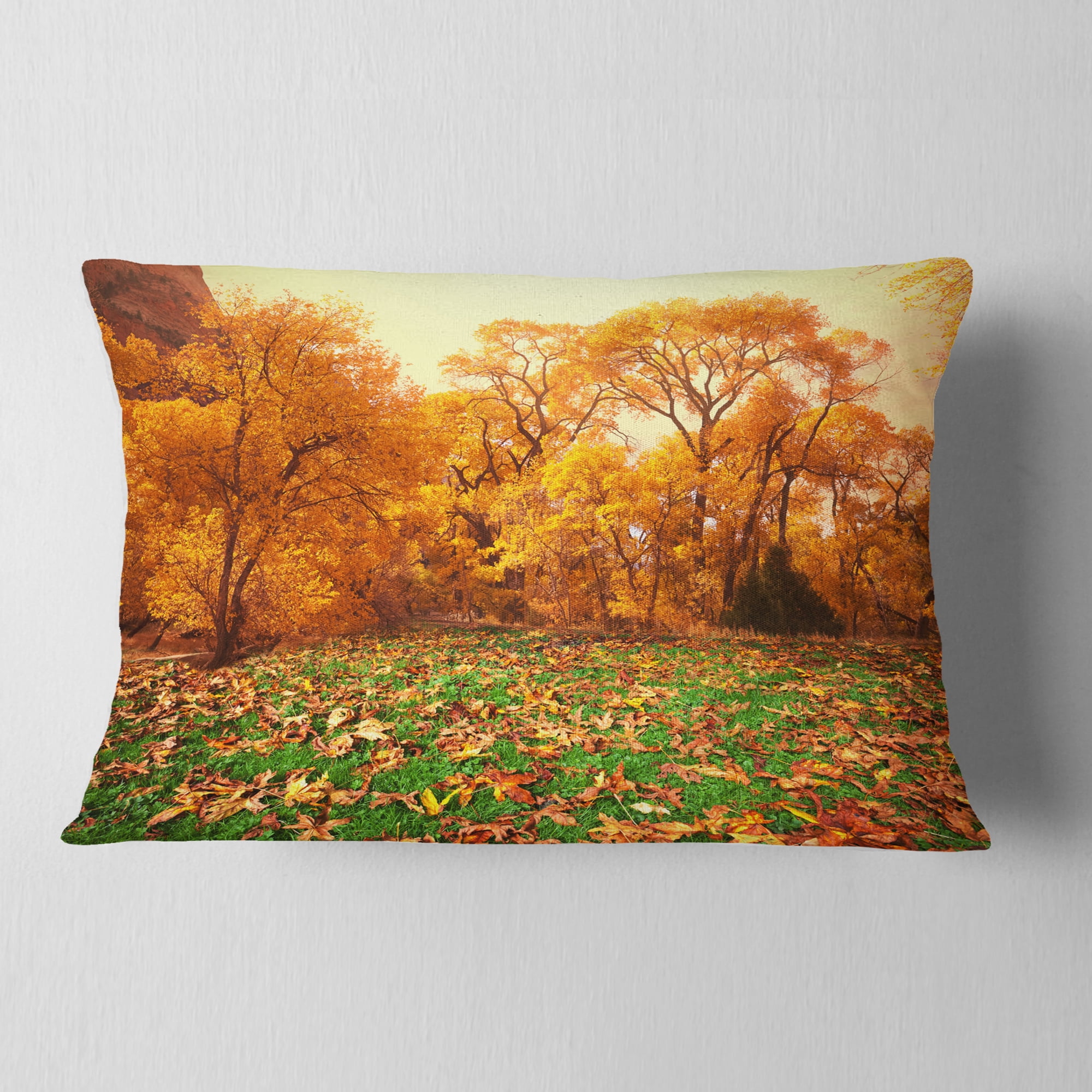 Designart Beautiful Autumn with Green Grass - Landscape Printed Throw Pillow - 12x20