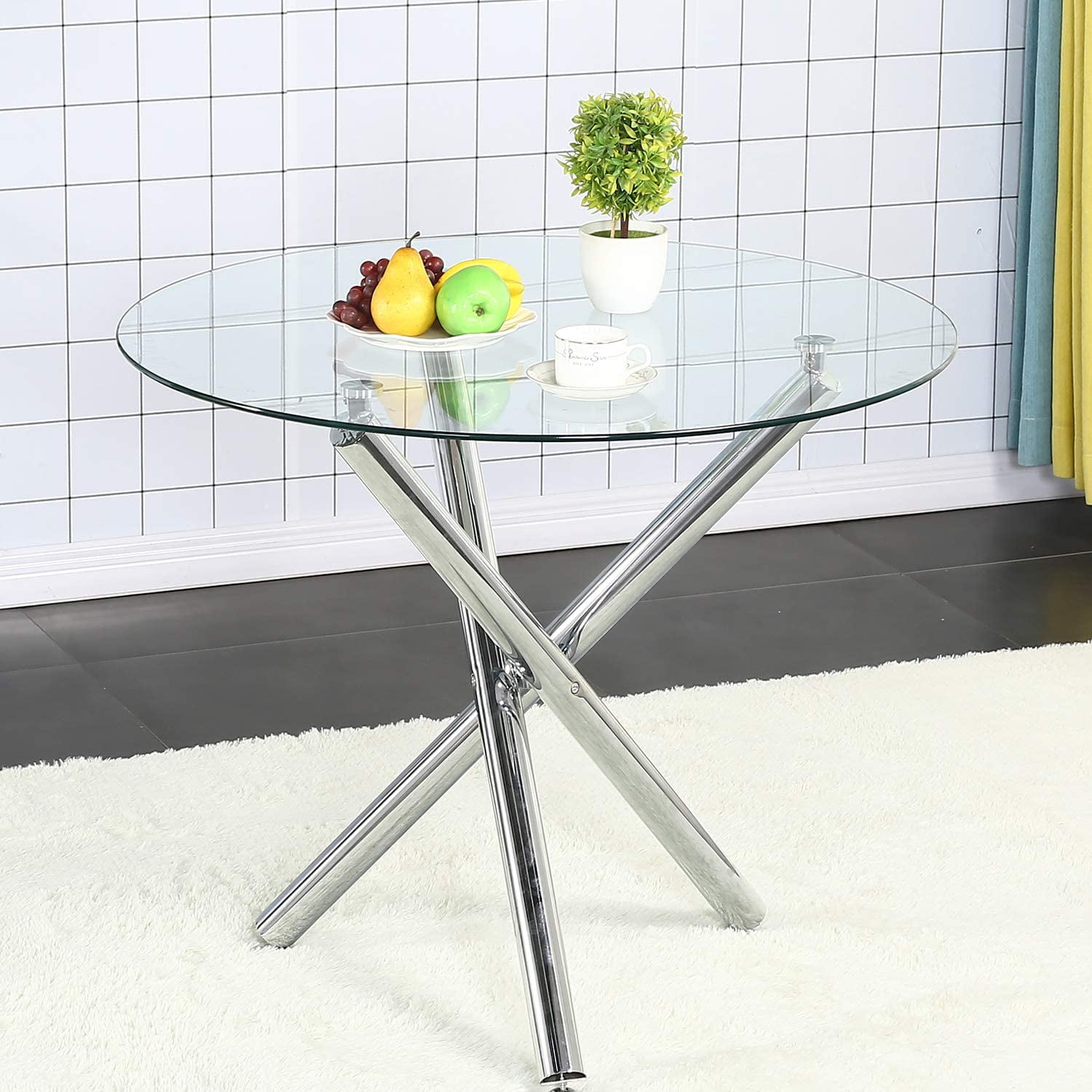 Omni House Round Glass Dining Table for 2 or 4 Seats Home Office