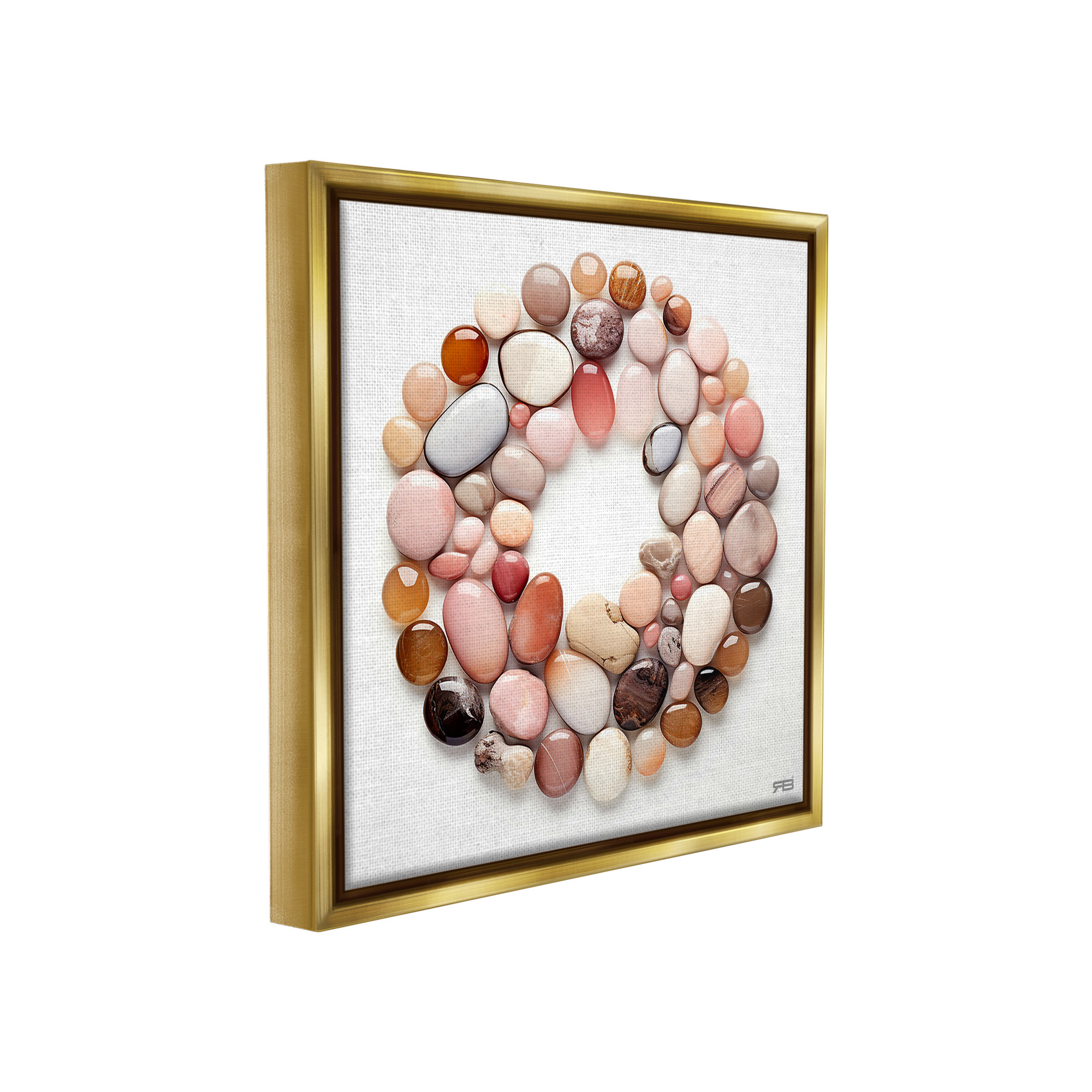 Stupell Industries Various Pebbles in Circle Landscape Painting Gold Floater Framed Canvas Art Print Wall Art, 25 x 25