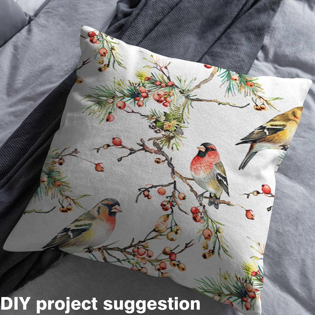 Castle Fairy Watercolor Bird & Pink Pomegranate Fabric - 3 Yards, Sewing & Decor