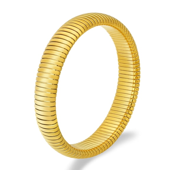 MISS RIGHT Stainless Steel Stretch Link Chain Bracelet for Women, Flexible Wide Gold Wristband Bangle Bracelets of 10mm Wide