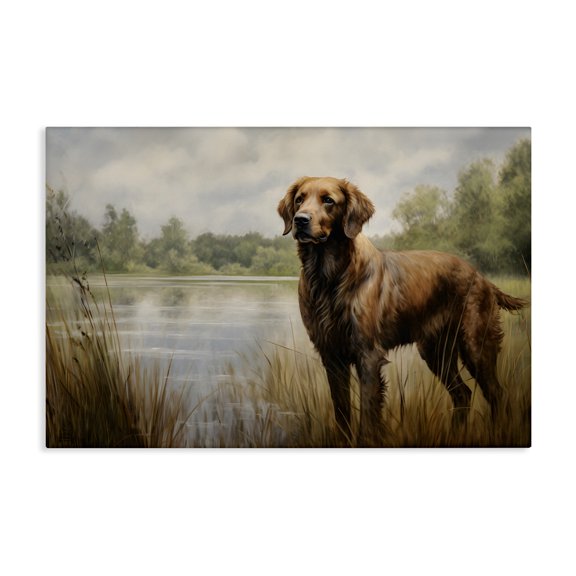 Stupell Industries Retriever Dog & Pond Landscape Painting Gallery Wrapped Canvas Art Print Wall Art, 24 x 16