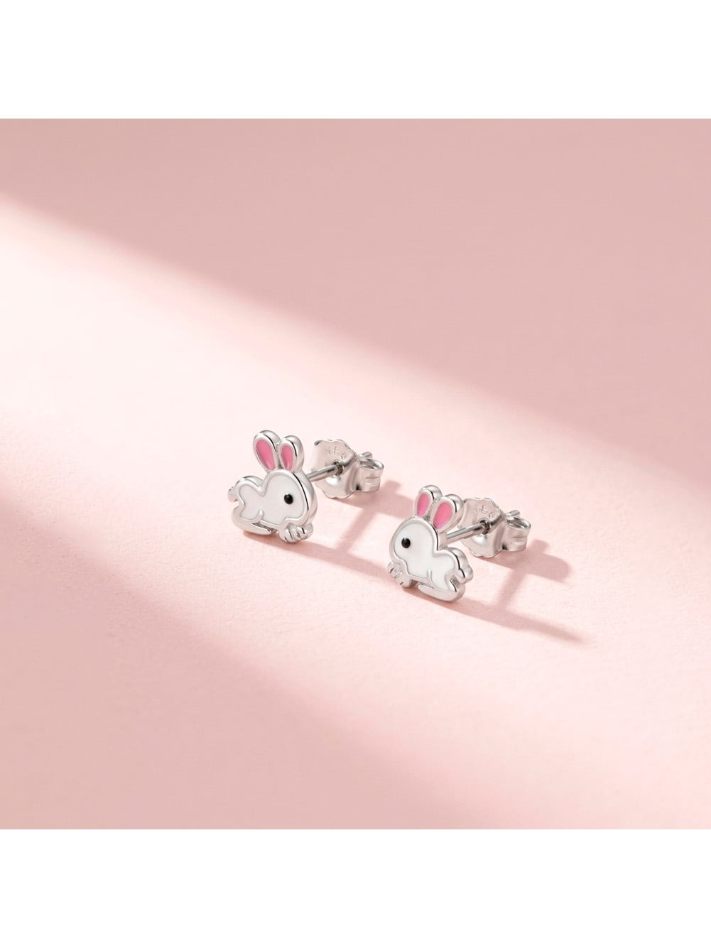 Hopping Bunny Kids / Children's / Girls Earrings Enamel - Sterling Silver