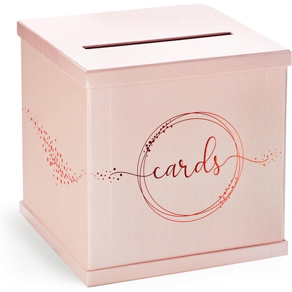 Rose Gold Card Box for Party, Large 10” Gift Card Box Birthday, Bridal & Baby Shower, Wedding Reception, Graduation, Sweet 16, Quinceanera, Anniversary, Envelope Holder with Slot, Money Basket