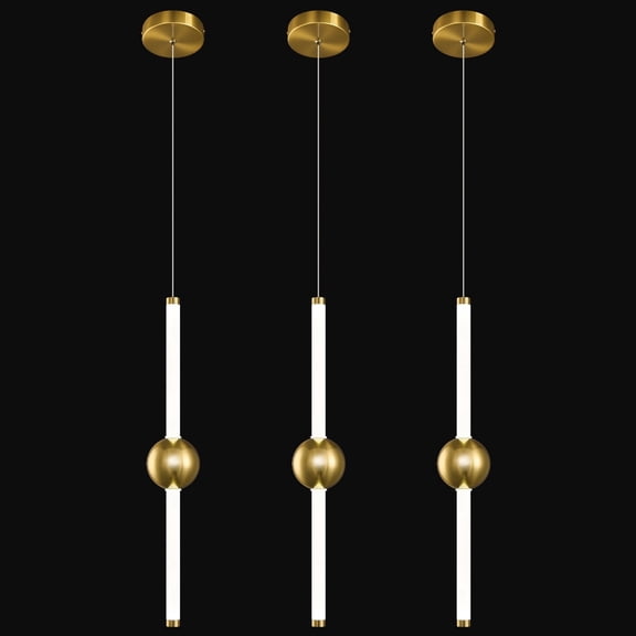 Deyidn 85.67 Inch Modern LED Pendant Light with Dimmable & Height Adjustable Gold Ceiling Fixture - 3 Pack ﻿