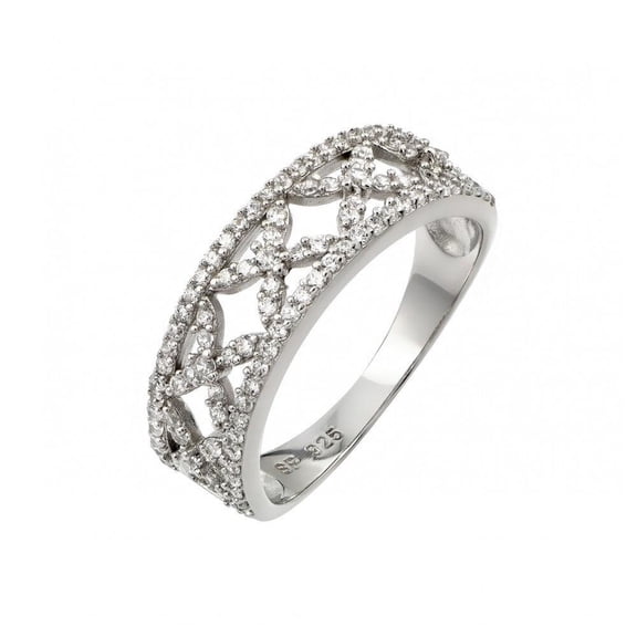 Rhodium Plated Sterling Silver 925 Clear Pave Set Open Ring Band White CZ Jewelry Female Size 5