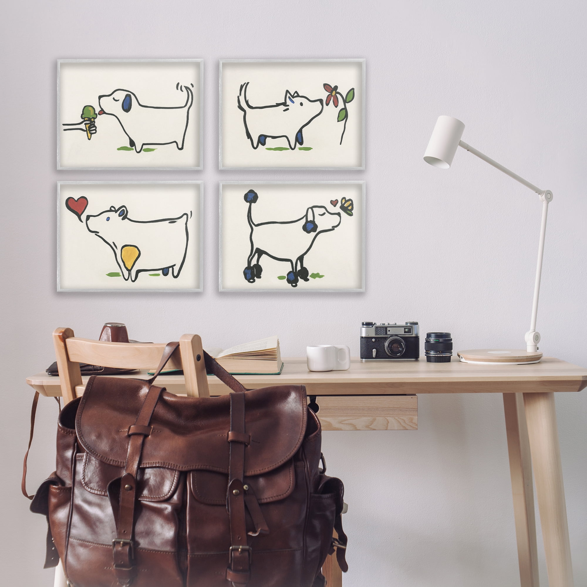 Stupell Industries Happy Doodle Animals Animals Painting Gray Framed Art Print Wall Art, 18 x 12, Set of 4