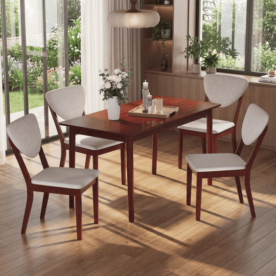 Aiho Dining Table Set for 4, Solid Wood Dining Room Table with 4 Padded Chairs, 47.2" Dining Room Set for 4 Family Use - Walnut