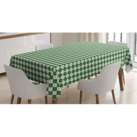 

Christmas Decorations Tablecloth Vintage Fashion Pattern of Argyle Checkered Scottish Irish Culture Rectangular Table Cover for Dining Room Kitchen 52 X 70 Inches Green White by Ambesonne