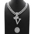 thumbnail image 3 of iJewelry2 Kings and Queens Crowned Initial Letter V Crystals Pendant Silver-tone Cuban Linked Chain Necklace, 3 of 3