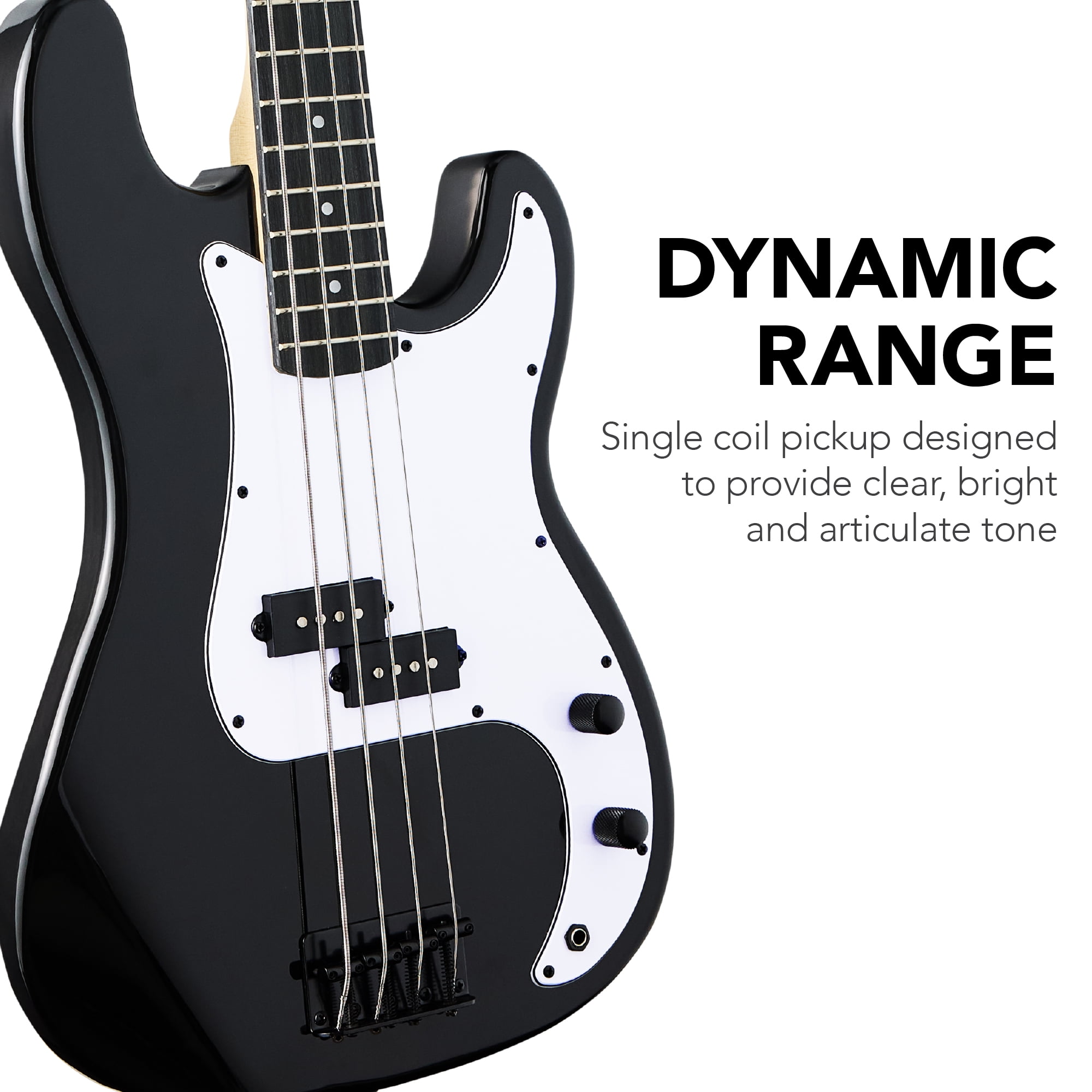 Best Choice Products Full Size Beginner 4-String Electric Guitar Bass Guitar w/ Padded Case - Black/White