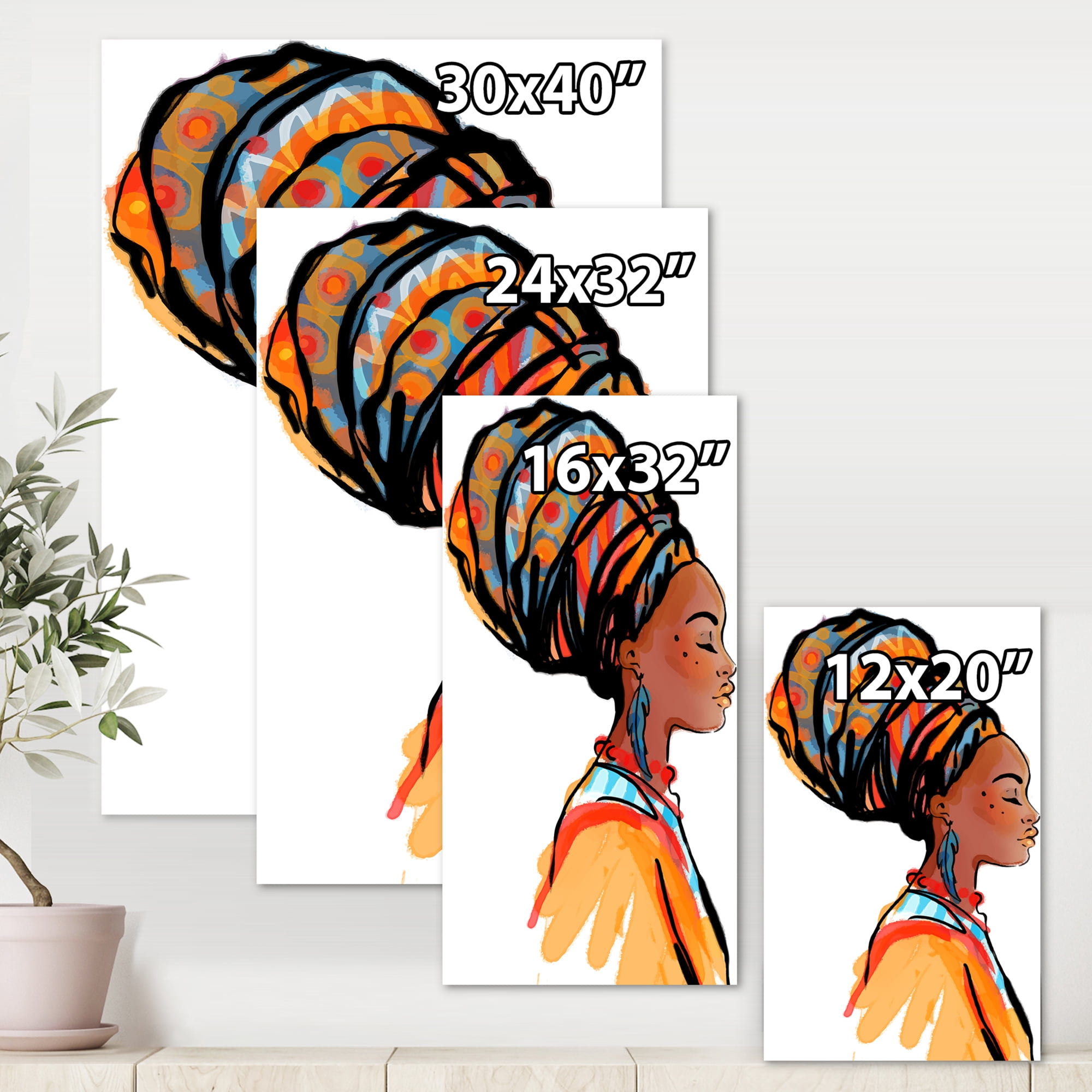 Designart ' Afro American Woman with Turban I ' Modern Canvas Wall Art Print