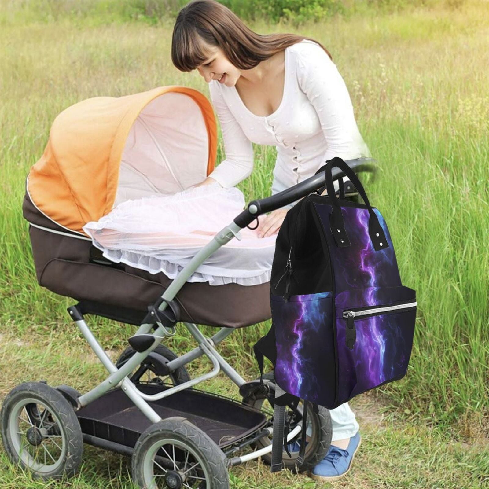 Ratiio Purple And Blue Nebula Mummy Backpack - Waterproof Twill Canvas, Large Capacity Diaper Bag with Multiple Pockets and Adjustable Straps