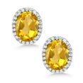 thumbnail image 2 of Gem Stone King 925 Sterling Silver Yellow Citrine Halo Earrings for Women (3.48 Cttw, Gemstone Birthstone, Oval 9X7MM), 2 of 6