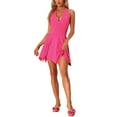 thumbnail image 1 of INSPIRE CHIC Vestido corto de regreso a casa sin mangas con escote en V profundo y espalda descubierta en color rosa XL rojo, 1 of 6