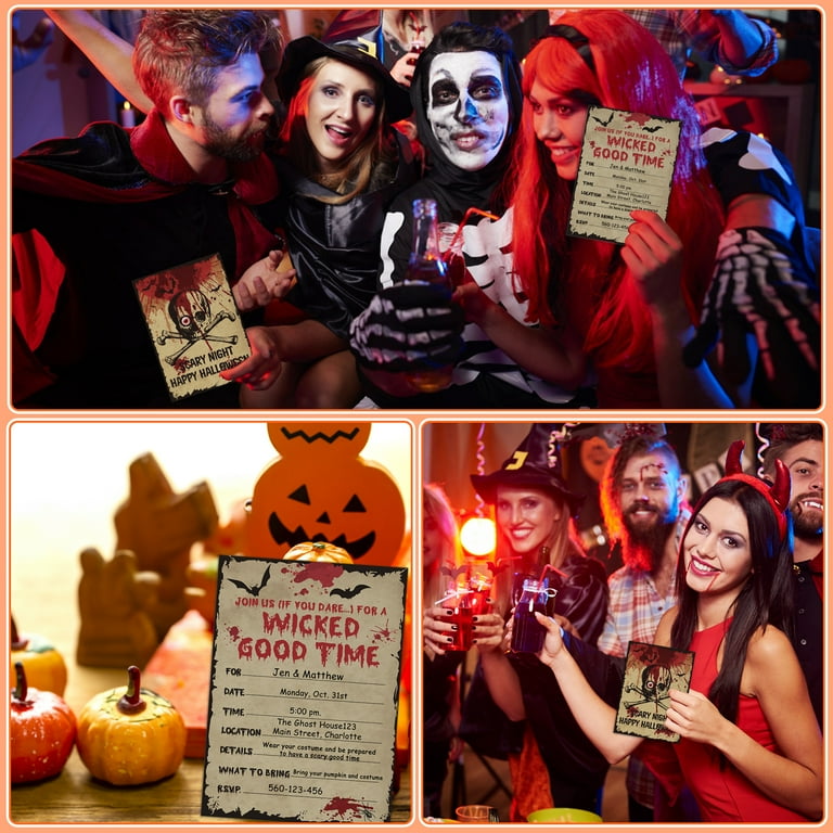 HARLOON Halloween Party Invitations - 72 Pieces With Envelopes & Glue Points, 3 Spooky Designs, For Parties & Events