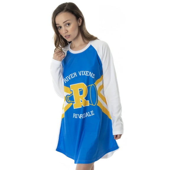 Riverdale Women's River Vixens Cheerleaders Raglan Long-Sleeve Sleep Shirt Pajama Nightgown Loungewear