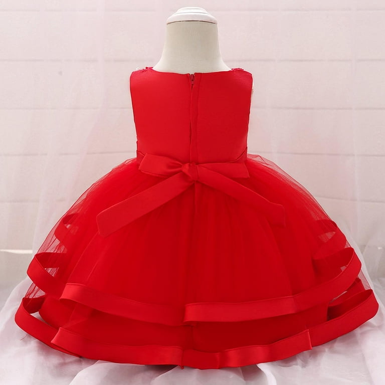red dress 3 6 months Trolimons Newborn Baby Flower Girl Dresses Wedding Party Pageant Princess Dress Size 3-6 Months Red, Infant Girl's