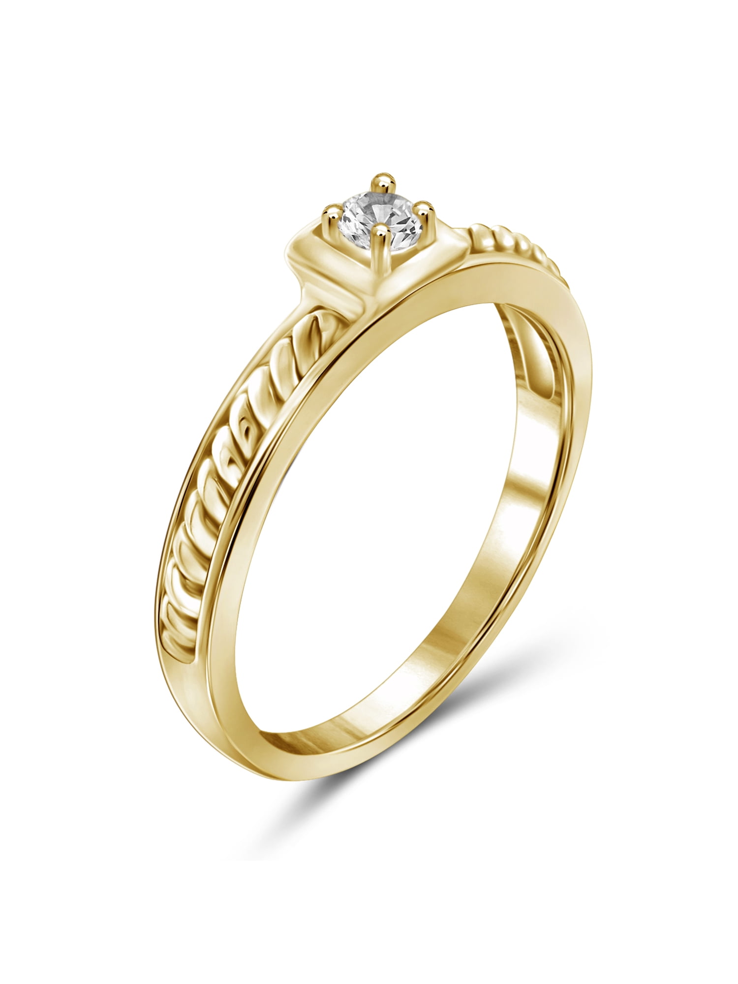 JewelersClub Diamond Rings for Women – 1/10 Carat White Diamond Ring Jewelry– 14K Gold-Plated Silver Bands for Women –– Ring by JewelersClub
