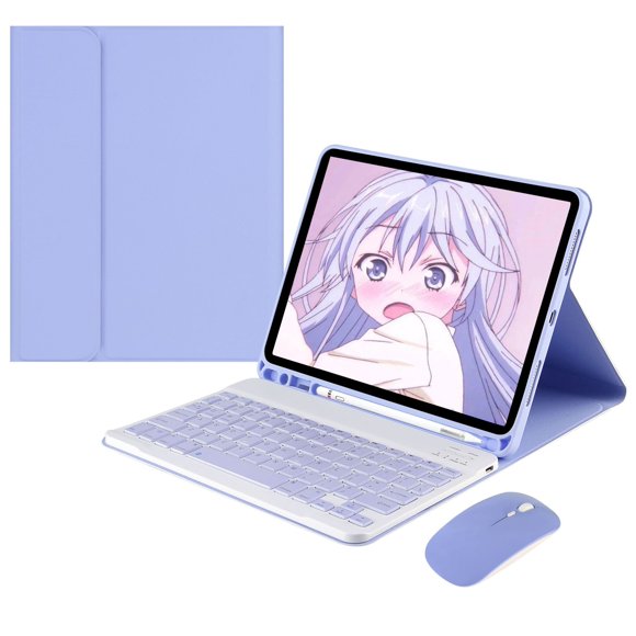 Purple 3-in-1 Wireless Bluetooth Keyboard Case with Dual-Mode Rechargeable Mouse for 2021 iPad Pro 11-inch & iPad Air 3/Pro 10.5-inch - Premium Durable, Wear-Resistant, Compact, Easy-to-Use