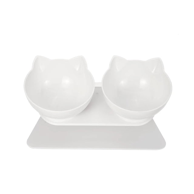 Cuenco doble para comida para gatos con protector de cuello inclinado