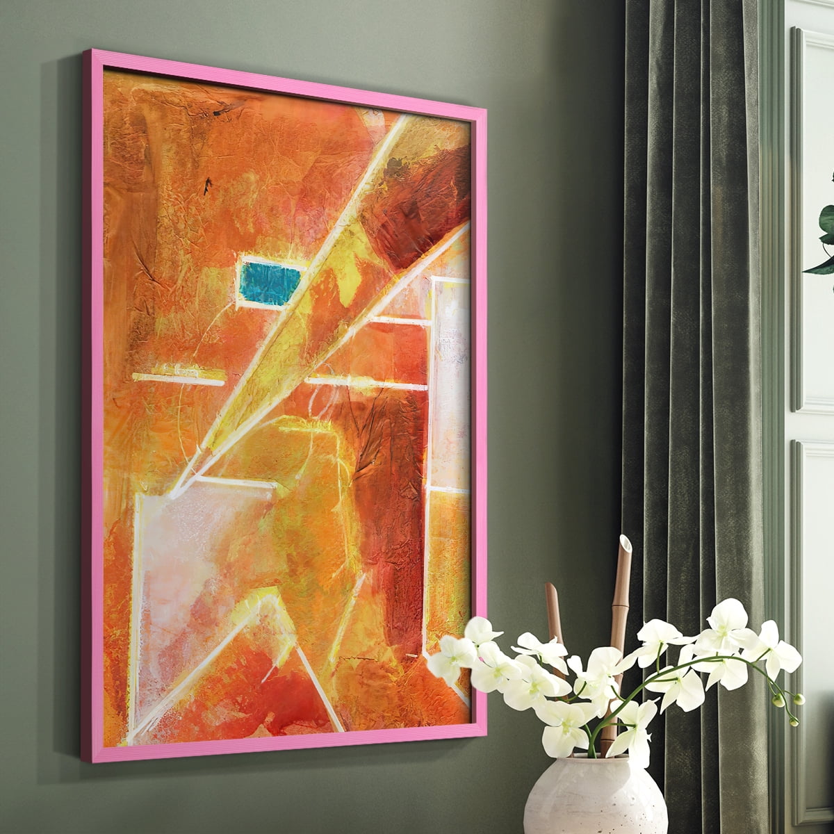 Primary Connection VI Framed Print in Pink Solid Wood Framed Print No Nail Hanging