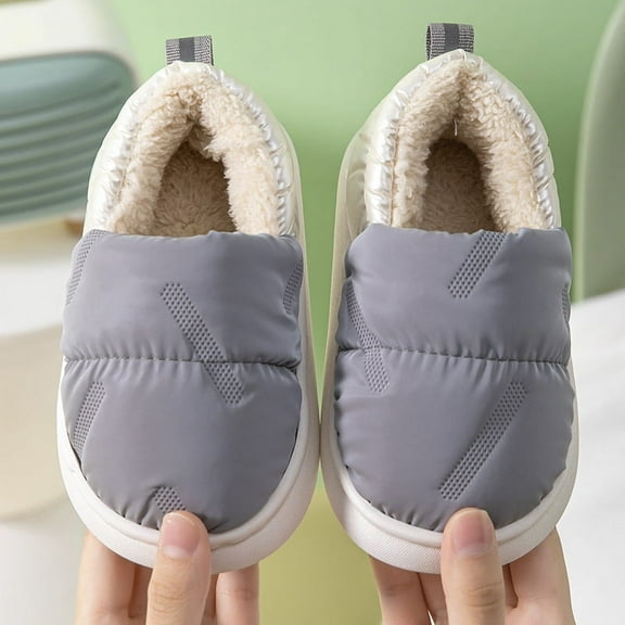 Children's Cotton Shoes Boys and Girls Solid Color Warm Shoes Plush Lining Bag Heel Home Shoes Cold-Proof Non-Slip Indoor Shoes (Dark Grey,22-23)