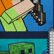 Minecraft Kids Twin/Full Blanket, 62 x 90, Microfiber, Green and Blue, Mojang