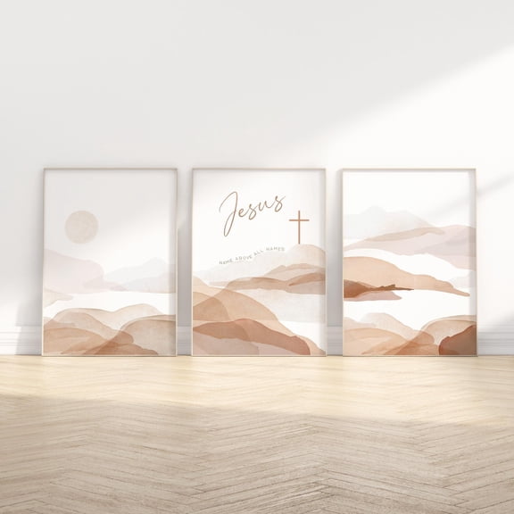 Philippians 2:9 Jesus Name Above All Names Bible Verse Christian Boho Mid Century Set 3 Unframed Paper Print 8x12