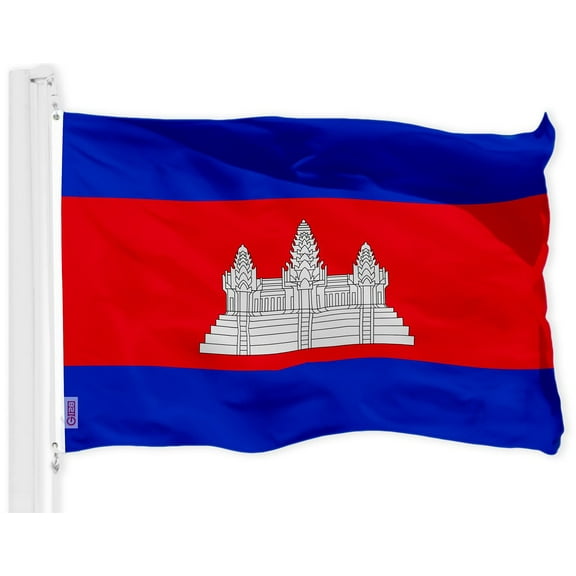 G128 Cambodia Cambodian Khmer Flag | 3x5 Ft | Printed 150D Polyester - Indoor/Outdoor, Vibrant Colors, Brass Grommets, Quality Polyester, Much Thicker More Durable Than 100D 75D Polyester