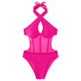 thumbnail image 1 of Aayomet Swimsuit High Neck Plunge Ruched Tummy Control Bathing Suit,Hot Pink L, 1 of 3