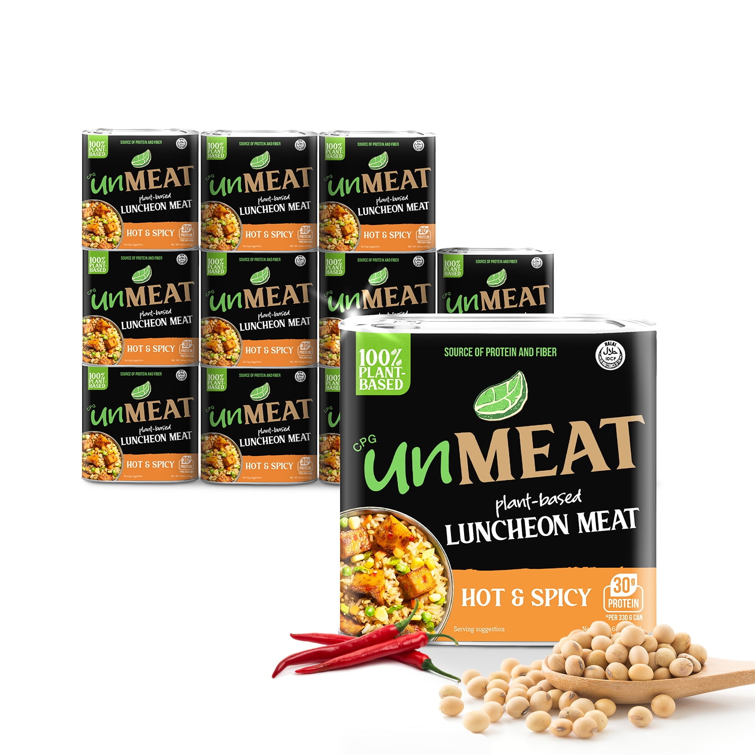 unMEAT Hot & Spicy Plant Based Luncheon Meat Vegan Canned Meat Alternative Gluten-Free Ready to Eat 11.6oz (Pack of 12)