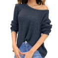thumbnail image 2 of IMENGL Long sleeve crew neck off shoulder oversized knit pullover, Blue 2XL, Size M-2XL, 2 of 4