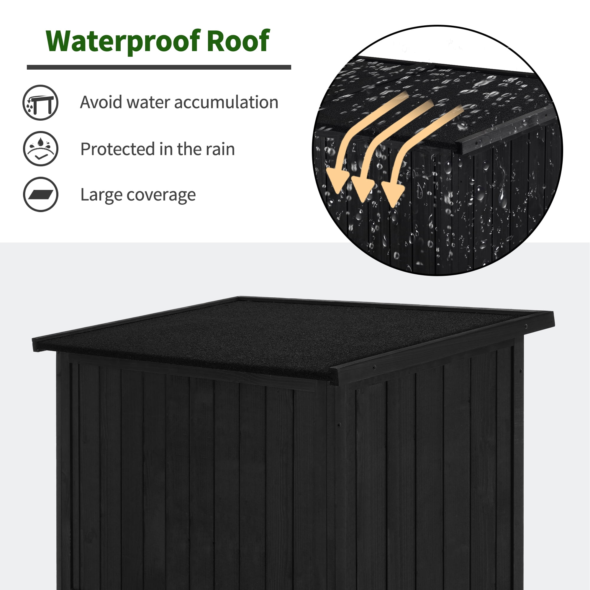 MCombo Outdoor Wooden Storage Cabinet, Garden Tool Shed w/ Latch, Outside Tools Wood Cabinet Double Doors