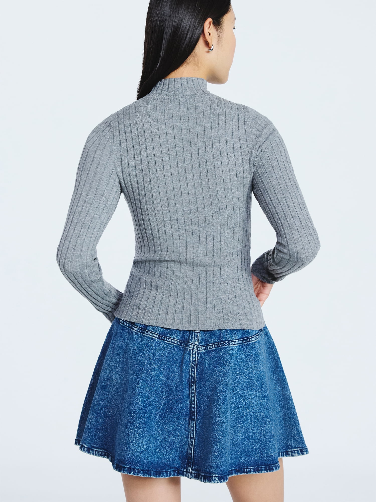 Scoop Women's Ribbed Mockneck Sweater, Lightweight, Sizes XS-XXL