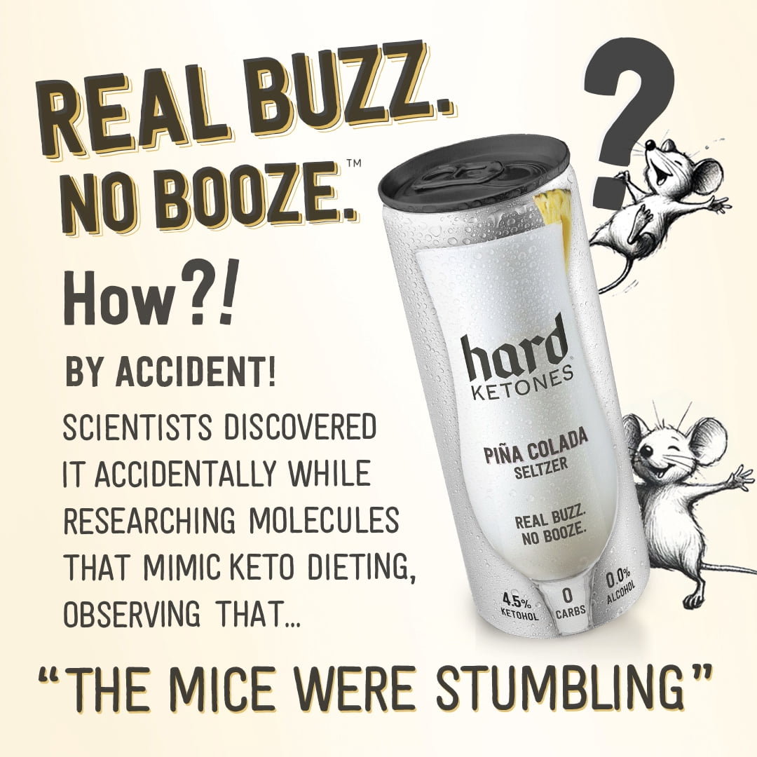 Hard Ketones Piña Colada Seltzer with 15g Ketohol | Real Buzz. No Booze. |  12 Pack, 12oz Cans, Zero Carb (Stevia), 90 Superfood Calories | Alcohol Alternative