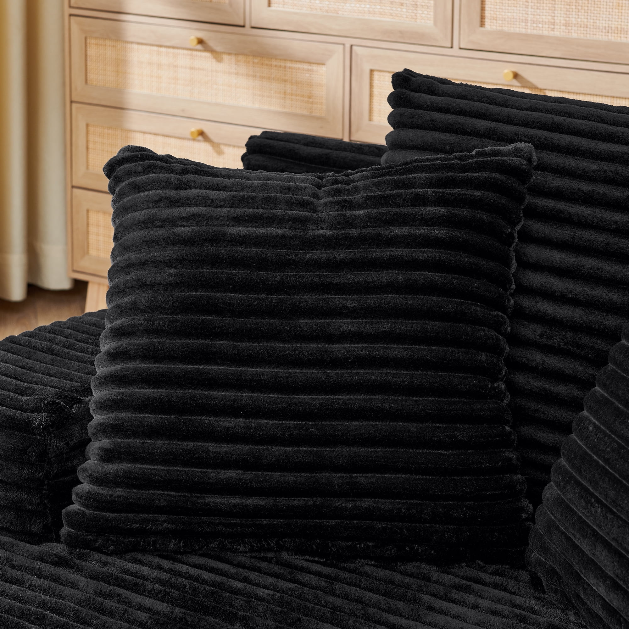65"Oversized Chaise Lounge Chair Indoor, Cloud-Plush Corduroy Upholstered Sofa Bed with Pillows, Modern Deep Seat Cozy Sleeper Couch for Living Room, No Assembly Required, Black