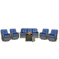 thumbnail image 2 of PARKWELL Outdoor Wicker Furniture,6-Piece Luxury Patio Rattan Conversation Set with Fire Pit Table,Weather-Resistant High Back Wicker Sofa and Swivel Glider for Garden Deck,Gray Wicker Navy Cushions, 2 of 9