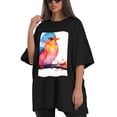 thumbnail image 4 of Plus Size Shirt for Women Black Tops for Women Short Sleeves Shirt for Women Watercolor Red-Browed Bird 7 T Shirt Crewneck Shirt for Women 4XL, 4 of 5