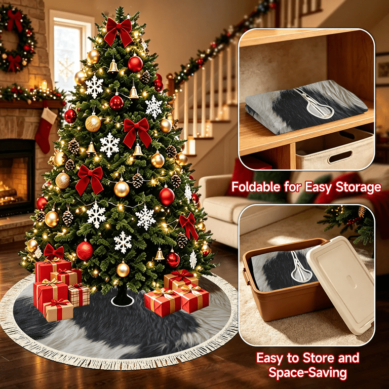 Herdesigns Christmas Tree Skirt with Tassels, Foldable Brown Cow Tree ...