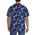 thumbnail image 3 of Lsque purple flower blue Skull print Men's Cuban Collar Short Sleeve Shirt Summer Beachwear Casual Button Down Fashionable Vacation Leisure Shirt-X-Large, 3 of 7