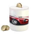 thumbnail image 1 of Cars Piggy Bank, Old-Fashioned Vintage Coupe Car Automobile Illustration with Digital Smooth Color Effects, Ceramic Coin Bank Money Box for Cash Saving, 3.6" X 3.2", Red, by Ambesonne, 1 of 4