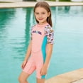 thumbnail image 2 of BOOMNY Toddler Baby Girls One Peice Swimsuits Short Sleeve Rash Guard for Kids Casual Graphic Lightweight Cozy Summer Beach Vacation Swimwear, 2 of 5