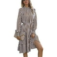 thumbnail image 3 of Vestido A Rayas Para Mujer, Rayas Verticales, Dobladillo Volante, Manga Larga, Vestido Tipo Túnica Para Mujer, Fibra De Poliéster Para Negocios ANGGREK Otros, 3 of 5