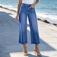 thumbnail image 5 of High Rise Slimming Jeans Washed Straight Leg Stretch Denim Pants Solid Color Elastic Waistband Button Zip Casual Trousers with Pockets, 5 of 9