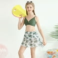 thumbnail image 3 of GYRATEDREAM Girls Swimsuit 3 Piece Bathing Suits Tropical Floral Twist Cross Bikini Sets Girls' Swimwear with Cover Up Skirt 9-16 Years, 3 of 9