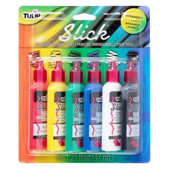 Tulip Washable Slick 3D Fabric Paint Set, Assorted Colors, Set of 6