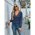 thumbnail image 5 of Women'S Multi-Layered V-Neck Solid Color Long Sleeved T-Shirt Casual Blouses Top Navy Blue XXL, 5 of 9