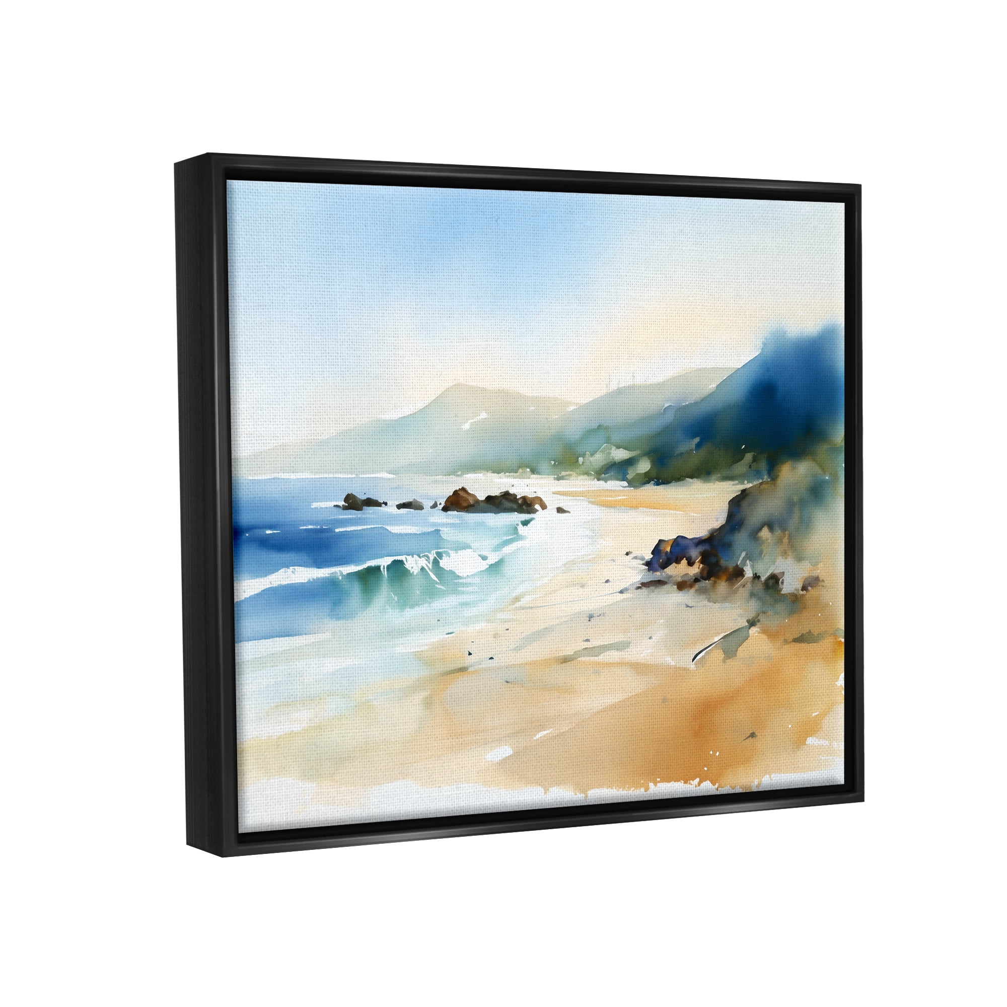 Stupell Industries Abstract Beach Scenery Landscape Painting Black Floater Framed Canvas Art Print Wall Art, 21 x 17